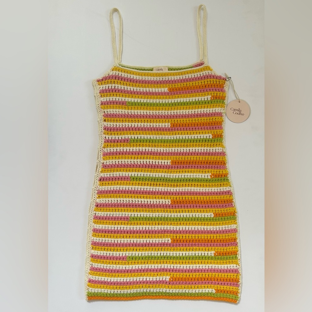 NWT REVOLVE Camila Coelho Open Stitch Rhea Dress in rainbow VIRAL XS - Picture 4 of 13